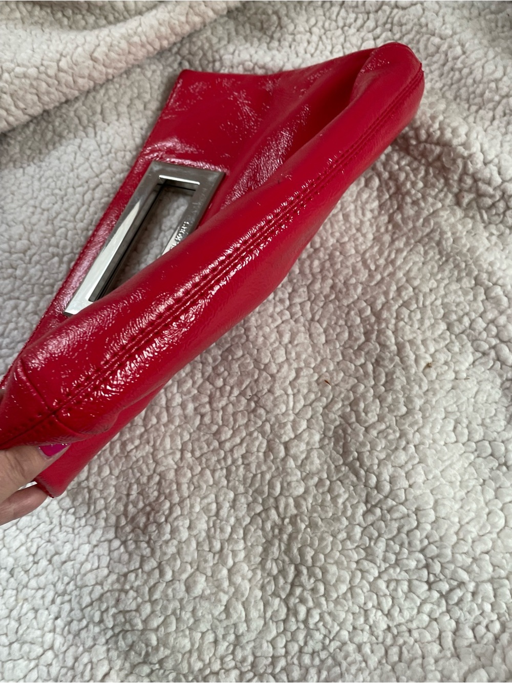 MICHAEL Michael Kors Red Patent Leather Clutch with Rectangular Metal Handle - Picture 7 of 7